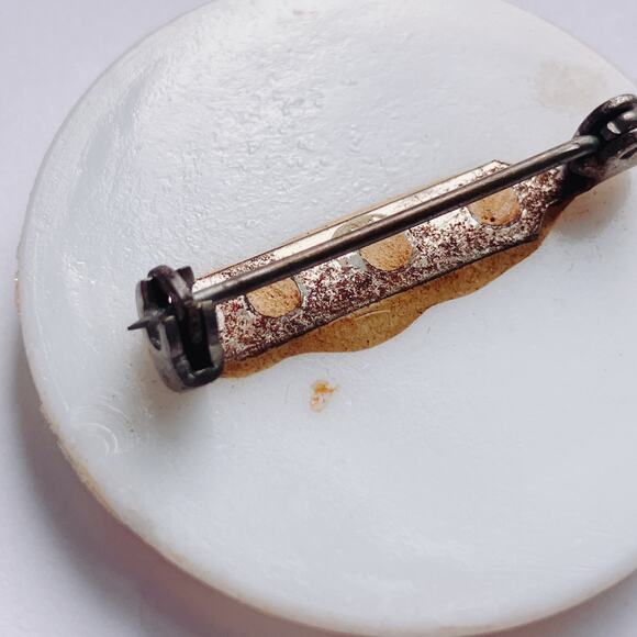 VTG 60s Brooch Glazed Ceramic Floral Transfer Basket of Flowers Mid Century Pin - Picture 9 of 9